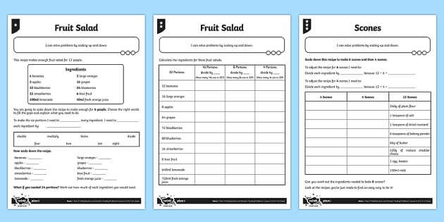 Differentiated Recipe Scaling Problems Worksheet / Worksheet Pack