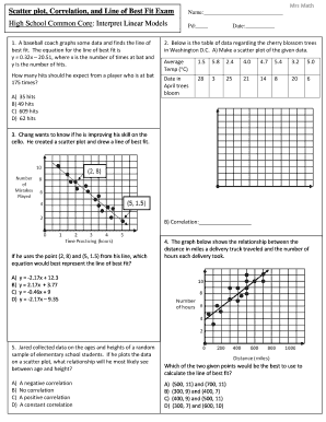 scatter plots and line of best fit worksheet