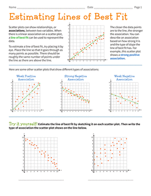 Estimating Lines of Best Fit | Worksheet 