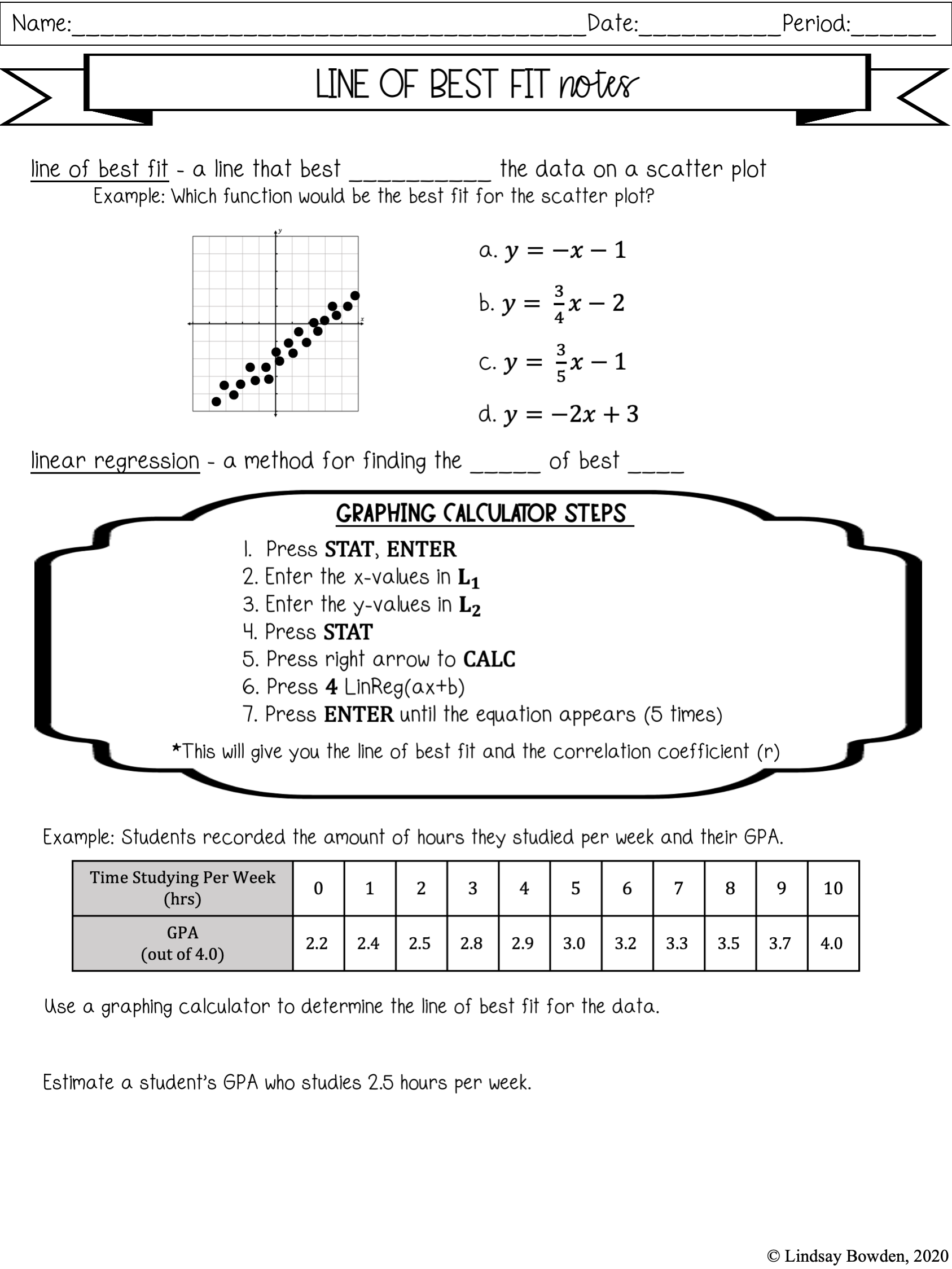scatter plots and lines of best fit worksheet answer key