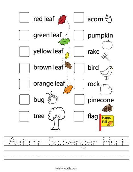 Autumn Scavenger Hunt Worksheet - Twisty Noodle