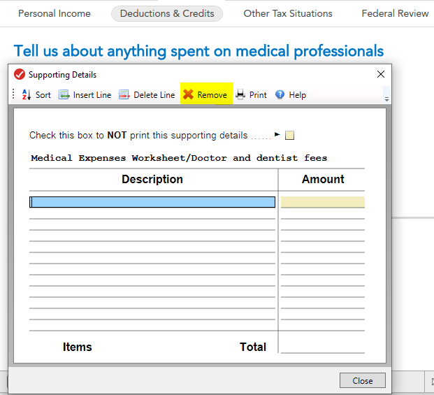 schedule a medical expenses worksheet