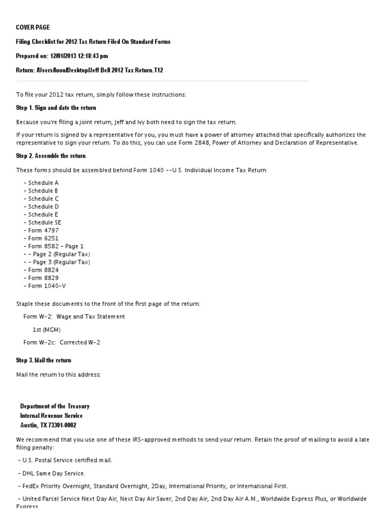 Jeff Bell 2012 Tax Return | PDF | S Corporation | Irs Tax Forms