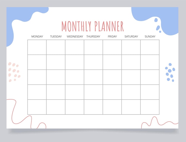 Premium Vector | Monthly planner worksheet design template Blank ...