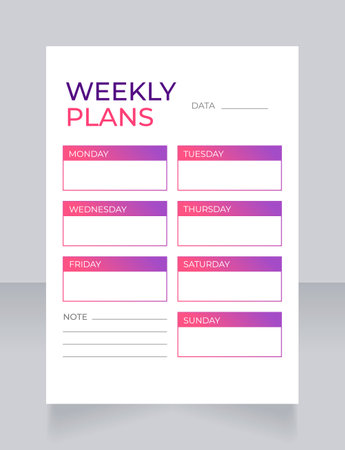 Weekly physical activities planner worksheet design template ...