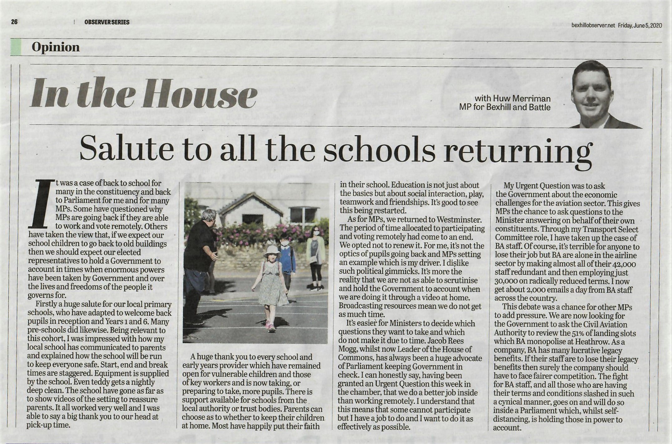 Salute to all the schools returning | Huw Merriman