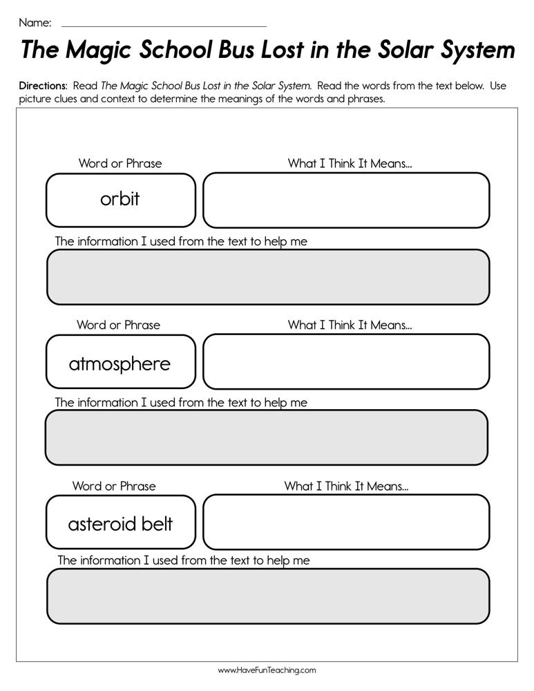 The Magic School Bus Lost in the Solar System Worksheet - Have Fun ...