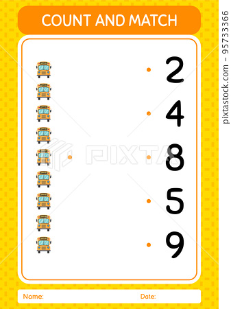Count and match game with school bus. worksheet... - Stock ...