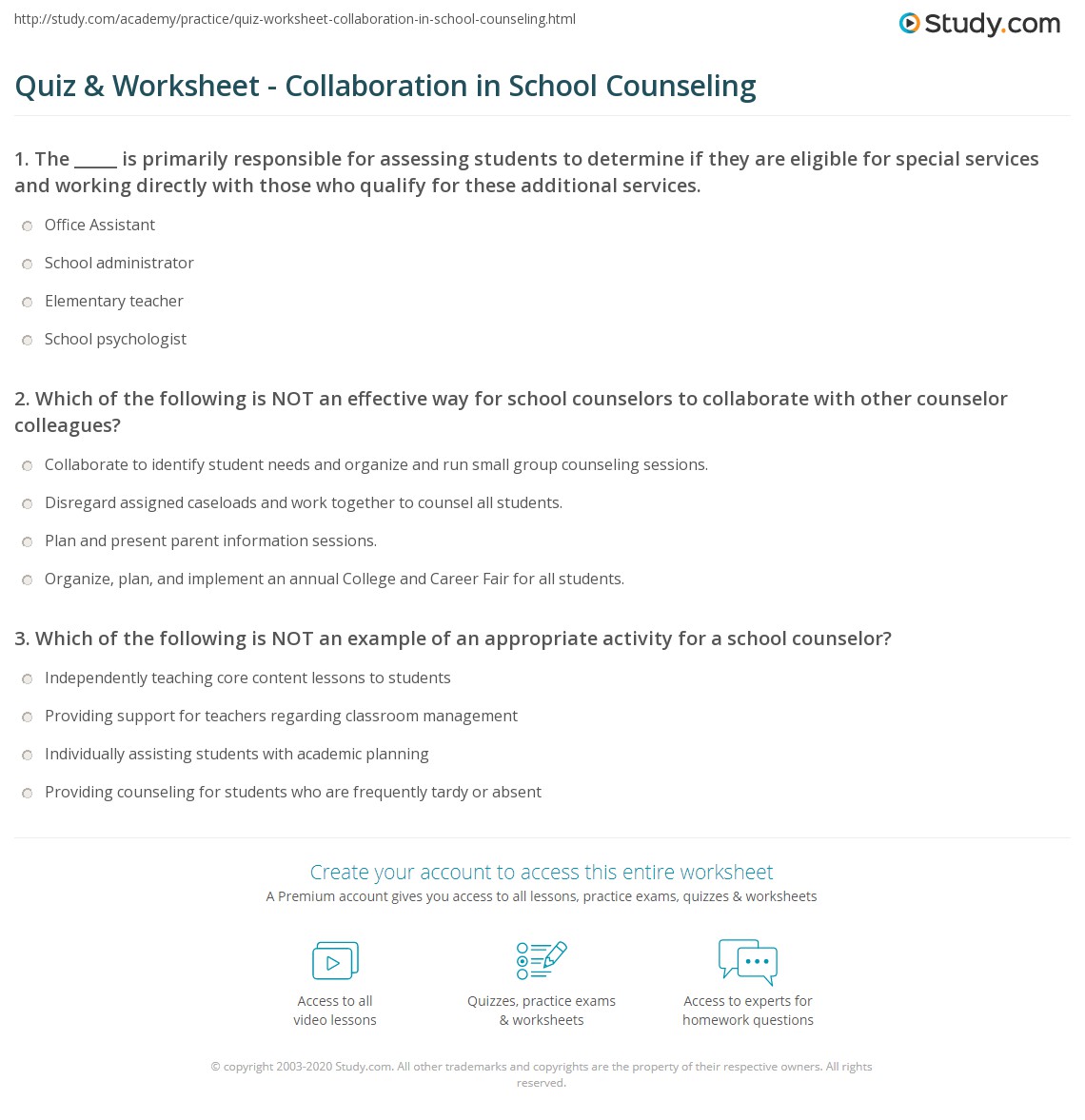 Quiz &  Worksheet - Collaboration in School Counseling | Study.com