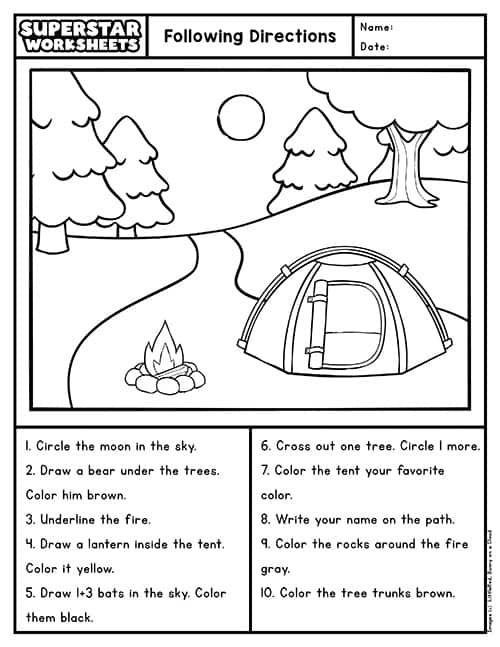 school following directions worksheet