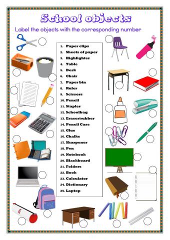 School Objects worksheet  