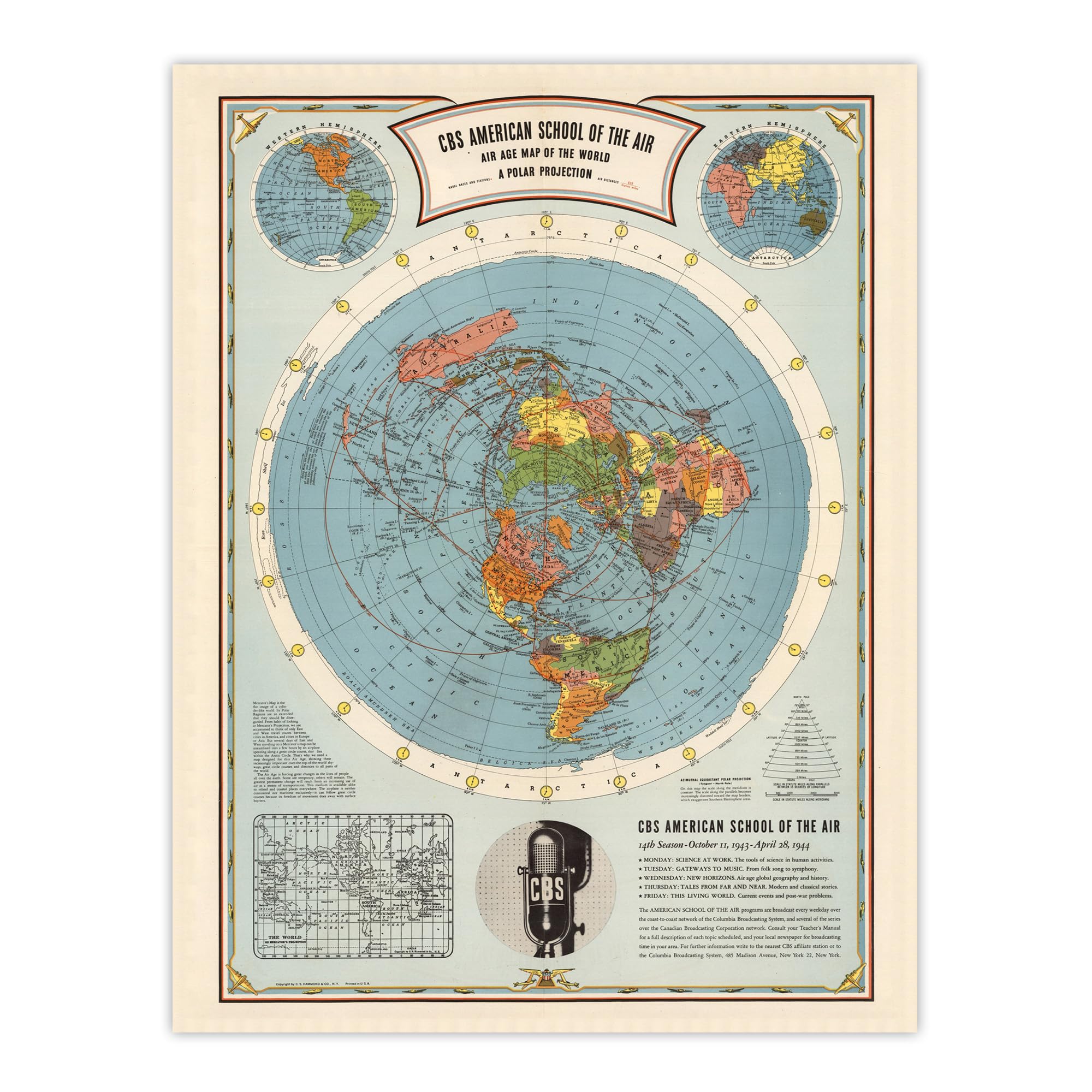 Artery 8 American School Of The Air Age World Map Polar Projection Radio  Vintage Advert Extra Large XL Wall Art Poster Print : Amazon.de: Home &  ...