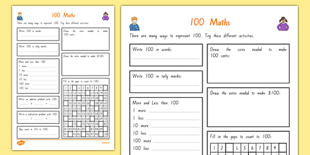 100 Days of School Maths Worksheet / Worksheet, worksheet