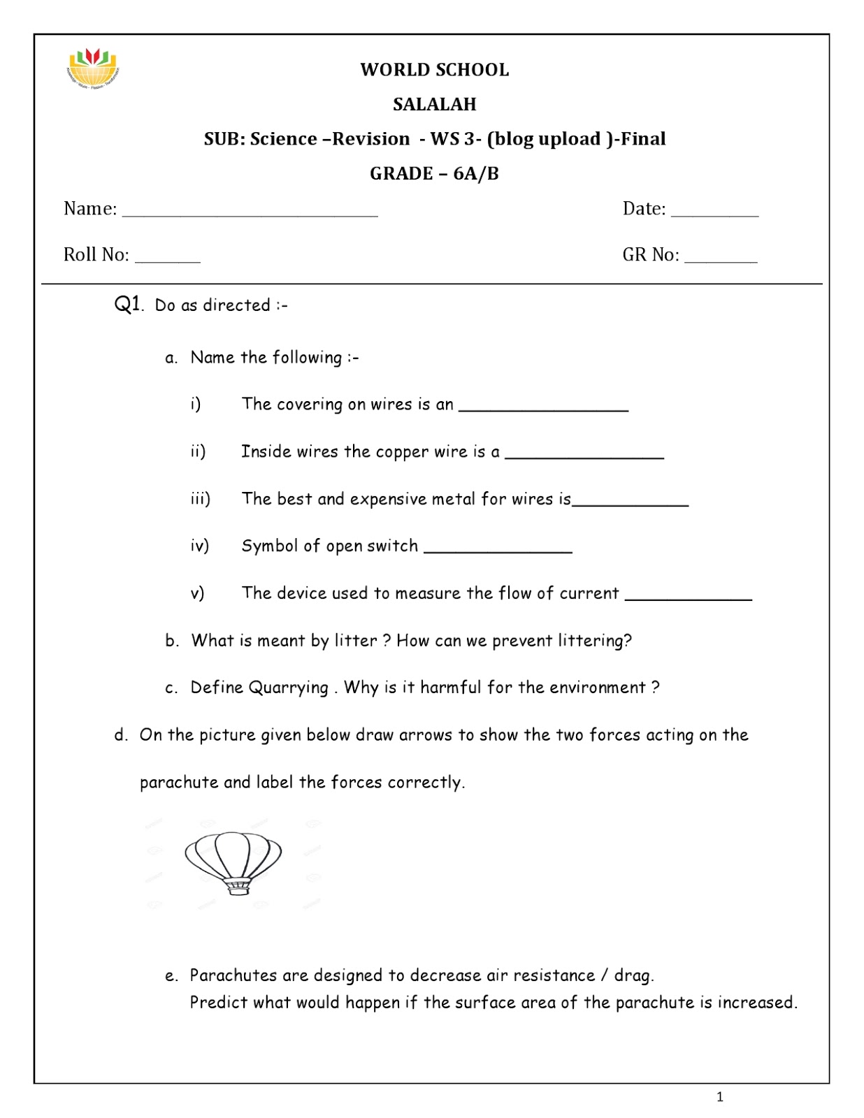 school of tomorrow worksheet