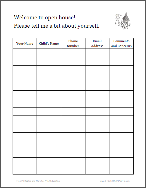 school open house sign in sheet free printable