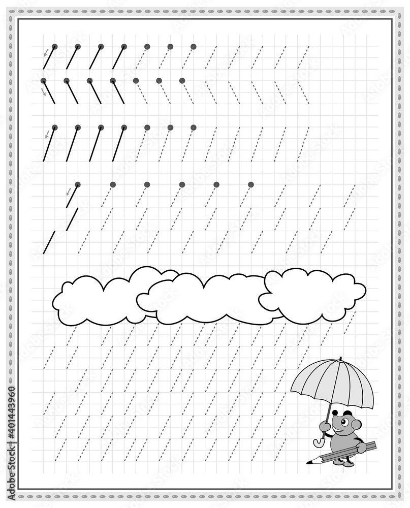 Educational page on square paper for kids. Black and white ...