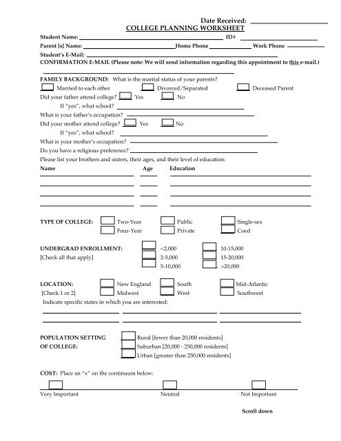 COLLEGE PLANNING WORKSHEET - Adlai E. Stevenson High ...