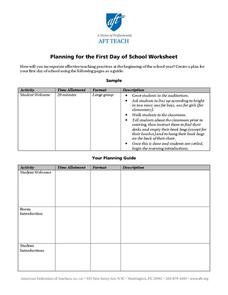 Planning for the First Day of School Worksheet Printables for Pre ...