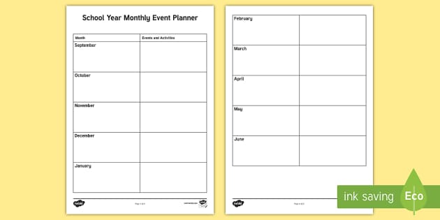 School Yearly Monthly Events Planning Template - Twinkl