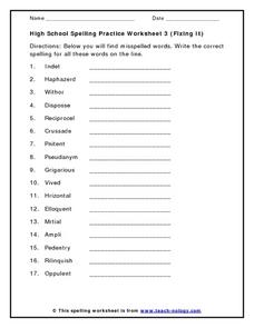 High School Spelling Practice Worksheet 3 (Fixing It) Worksheet ...