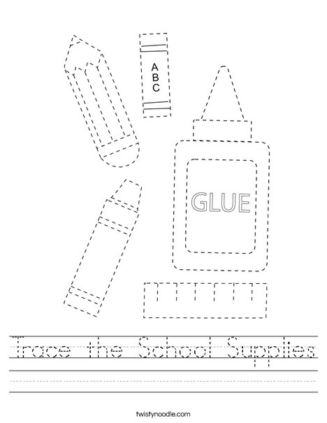 Trace the School Supplies Worksheet - Twisty Noodle