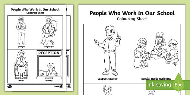 People Who Work in Our School Colouring Pages (teacher made)