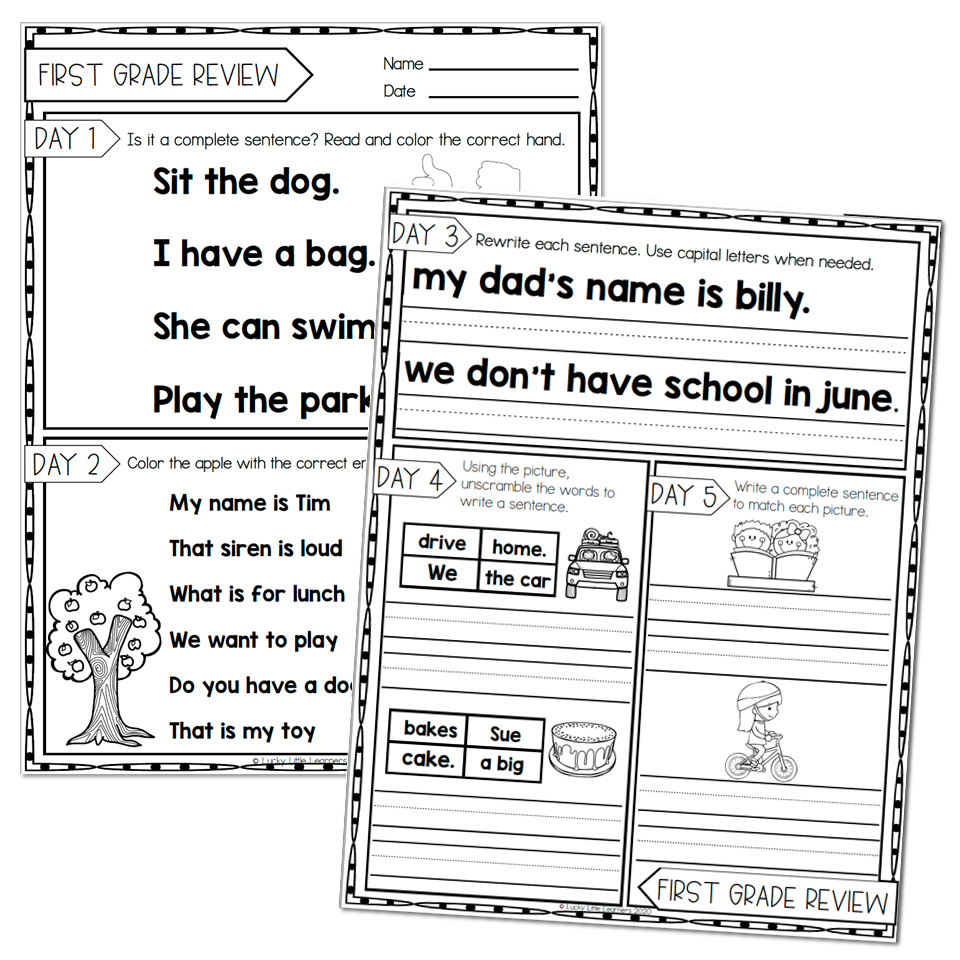 2nd Grade Grammar Worksheets - 1st Grade Review 1 - Lucky Little ...