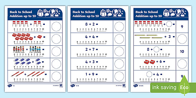 Back to School Trace, Count and Add Up to 10 Worksheet / Worksheet