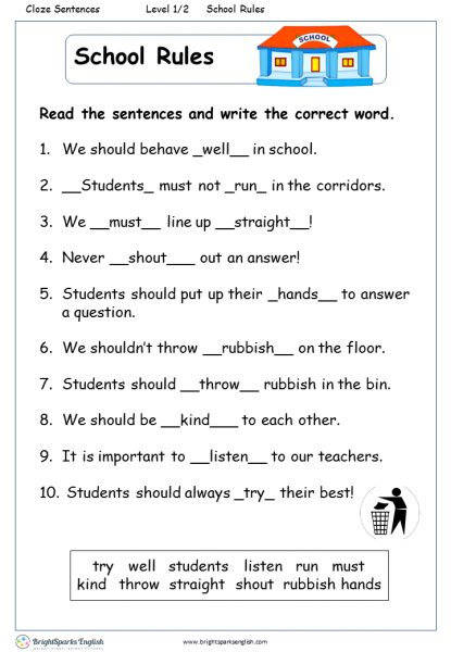 School Rules English Reading Worksheet - English Treasure Trove