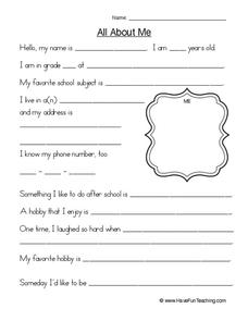 All About Me Printables for Pre-K - 6th Grade | Lesson Planet
