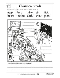 Classroom words | Kindergarten Reading, Writing Worksheet ...