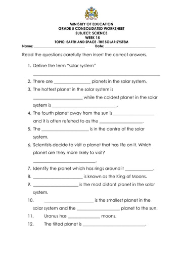 Grade 5 - Worksheets - Science