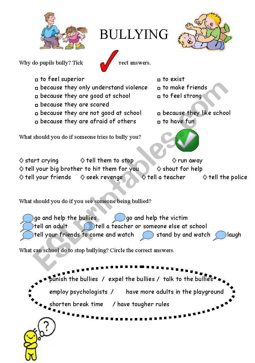 school worksheet on bullying