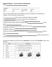 science 8 states of matter worksheet answer key