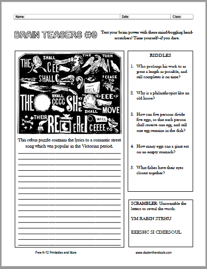 science brain teaser worksheet