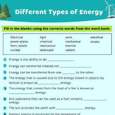 Forms Of Energy Worksheet: Fill In The Blanks | MomJunction