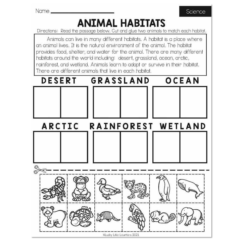 Fall - Early Finishers 2nd Grade - Science - Animal Habitats