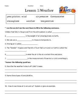 Macmillan/McGraw-Hill 3rd Grade Science Weather Water Cycle Quiz and  Worksheet