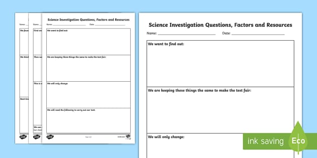 science investigations worksheet