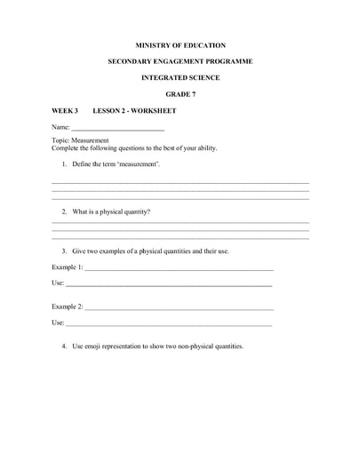Grade 7 - Worksheets - Integrated Science