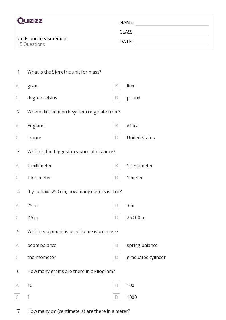 50+ units and measurement worksheets on Quizizz | Free &  Printable