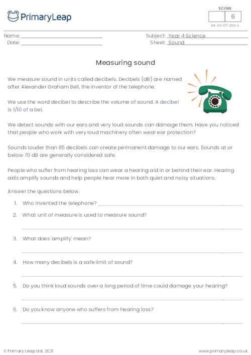 Science: Measuring sound | Worksheet | PrimaryLeap.co.uk