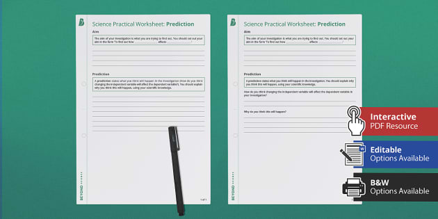 Prediction Worksheet | Science Practical Skills | Beyond