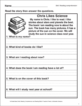 Chris Likes Science (Reading Comprehension) | Printable Skills Sheets
