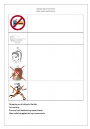 English worksheets: Sefety rules in a Science Lab