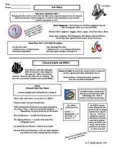 Lab Safety Worksheet for 9th - Higher Ed | Lesson Planet