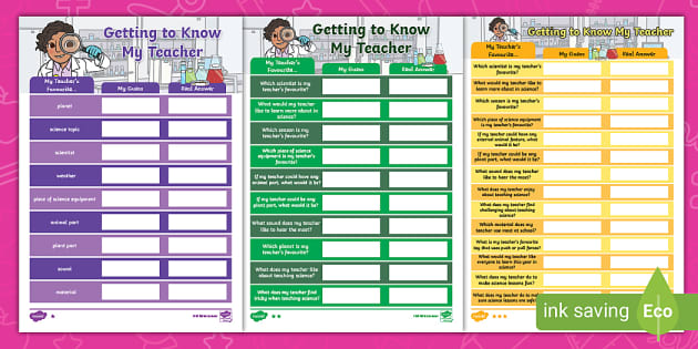 Getting to Know My Science Teacher Worksheet (teacher made)