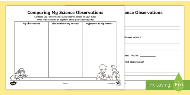 Comparing My Science Observations Worksheets (teacher made)