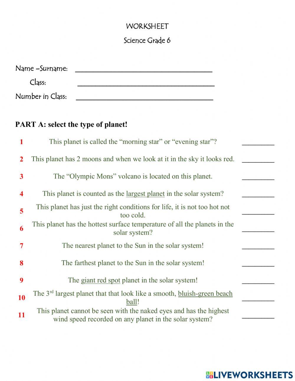 science worksheet 6th grade