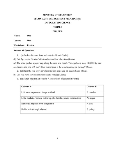 Grade 8 - Worksheets - Integrated Science